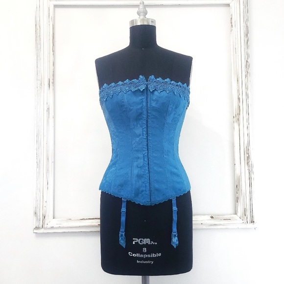 Vintage Y2K teal wild roses square neck corset - Picture 1 of 7